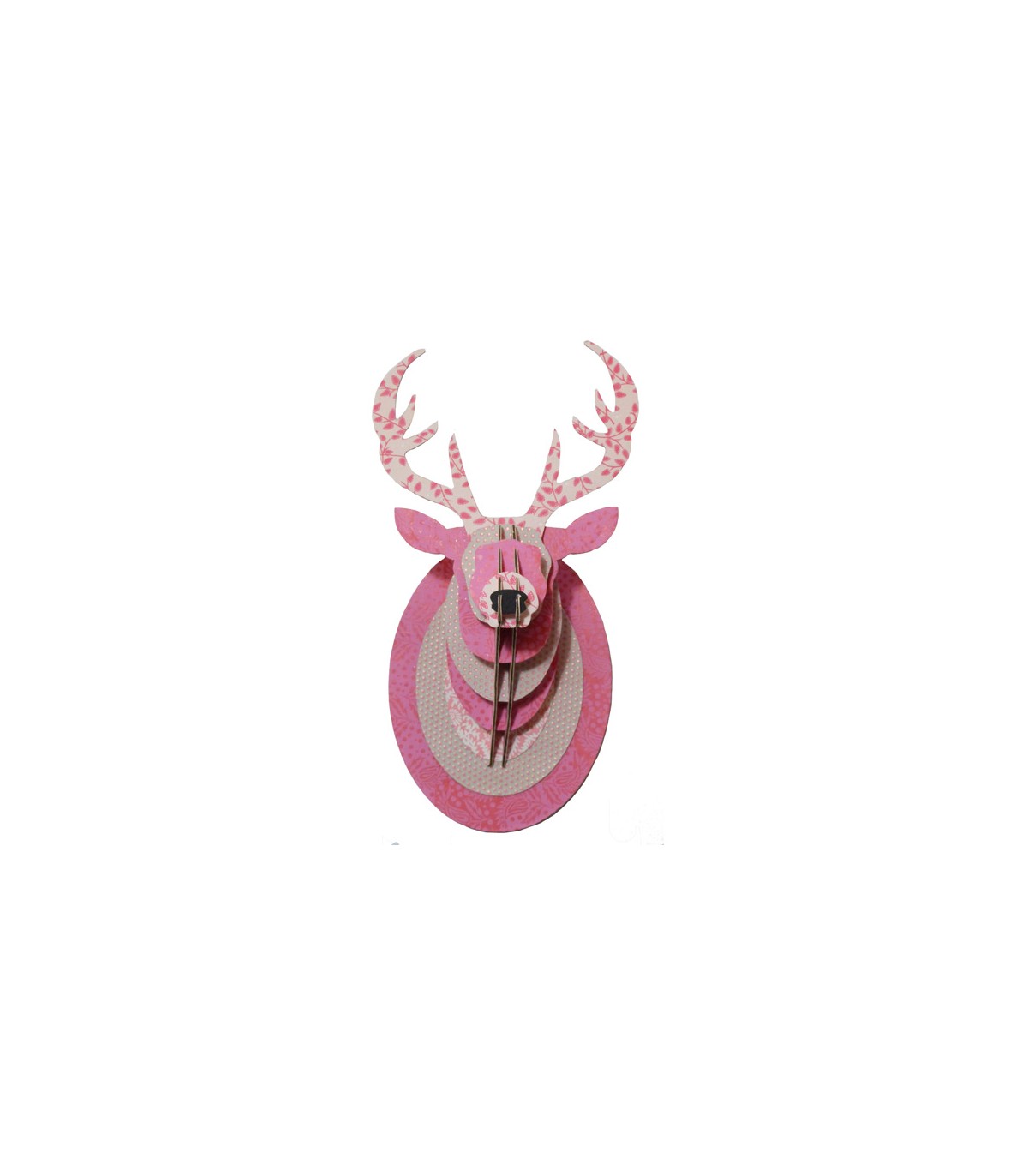 Tête de cerf en carton 3D rose Printemps, trophée cerf design