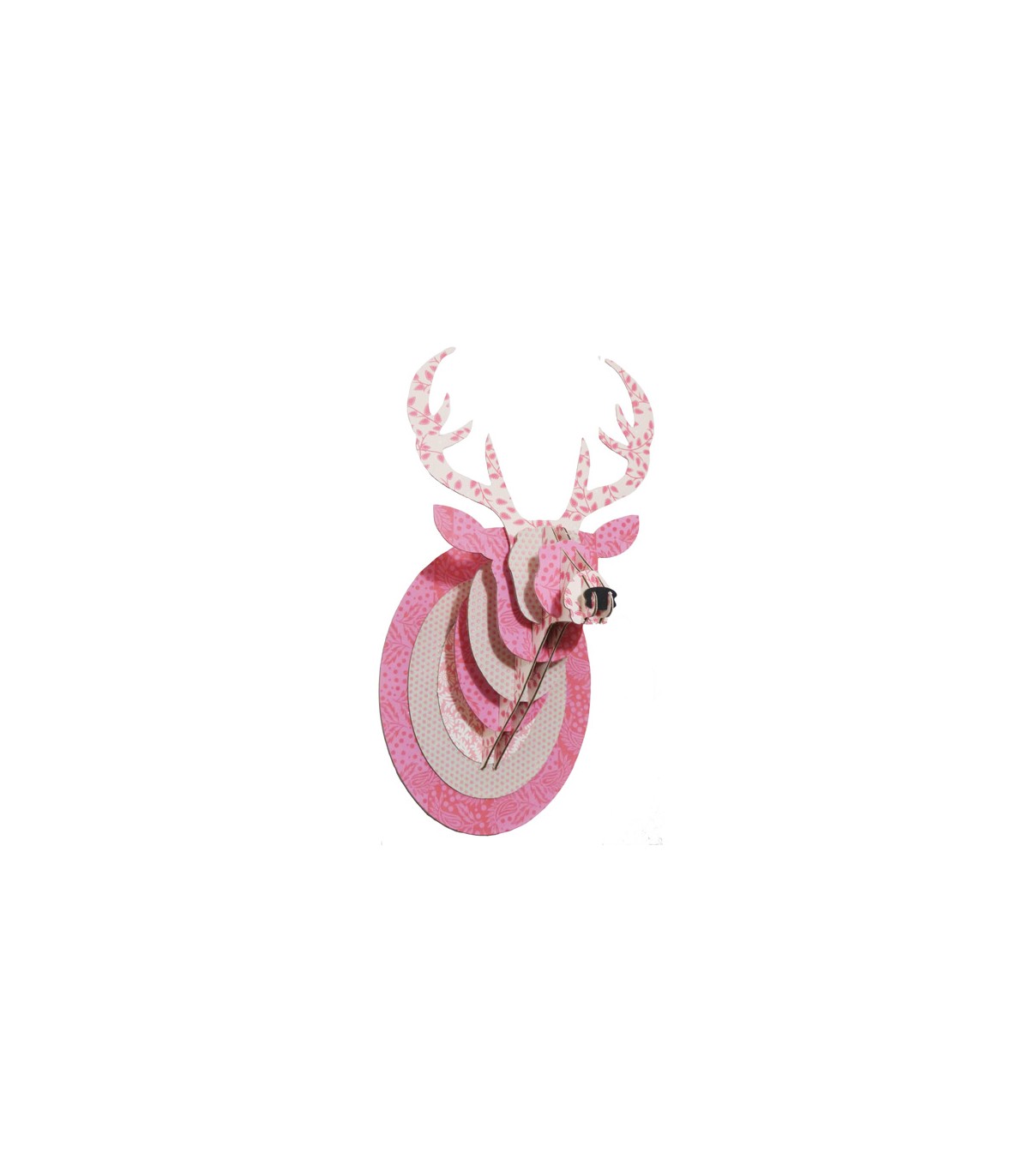 Tête de cerf en carton 3D rose Printemps, trophée cerf design